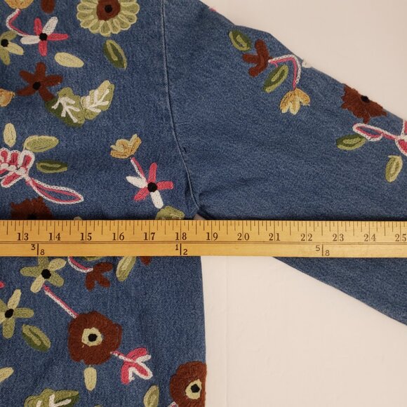 Boston Proper XS Denim Jacket Embroidered Flowers Womens Cotton Jeans Coat - Picture 9 of 15